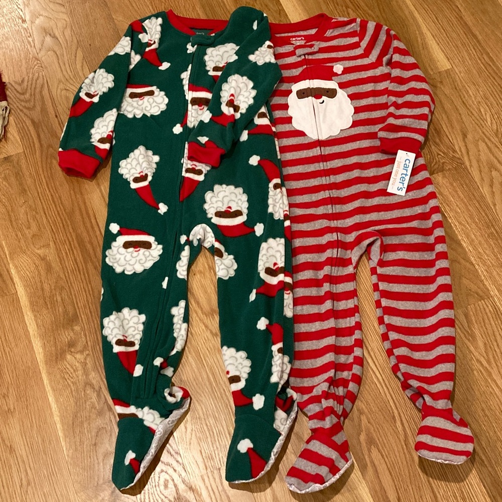 Bundle of 2 Carter's Festive Santa Footies - Green and Red